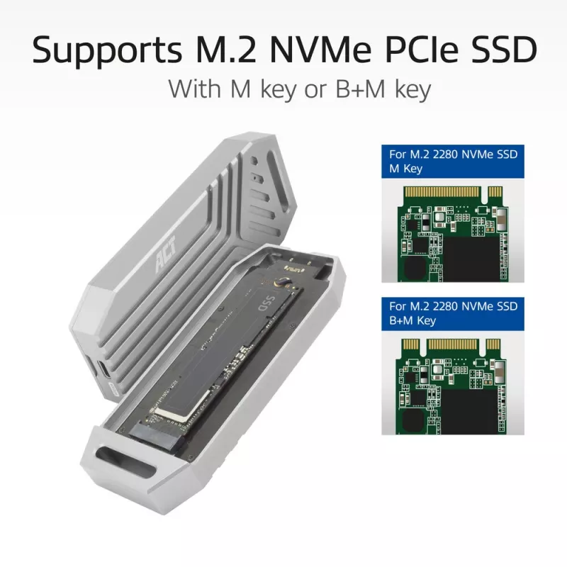 ACT USB 40Gbps M.2 2280 NVMe / PCIe SSD ārējais korpuss, bezinstrumentu montāža