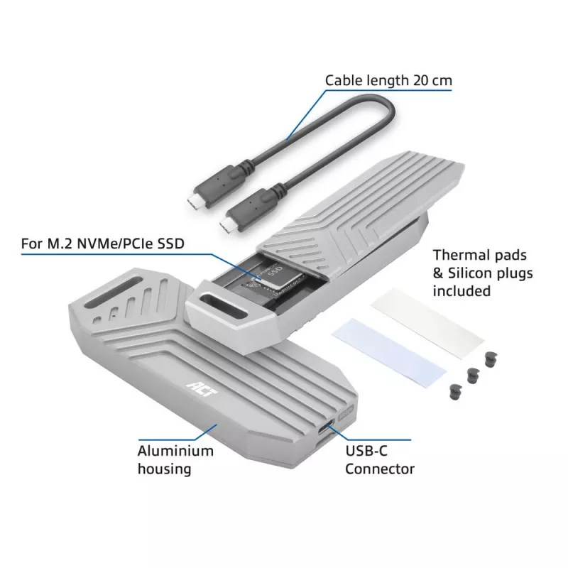 ACT USB 40Gbps M.2 2280 NVMe / PCIe SSD ārējais korpuss, bezinstrumentu montāža