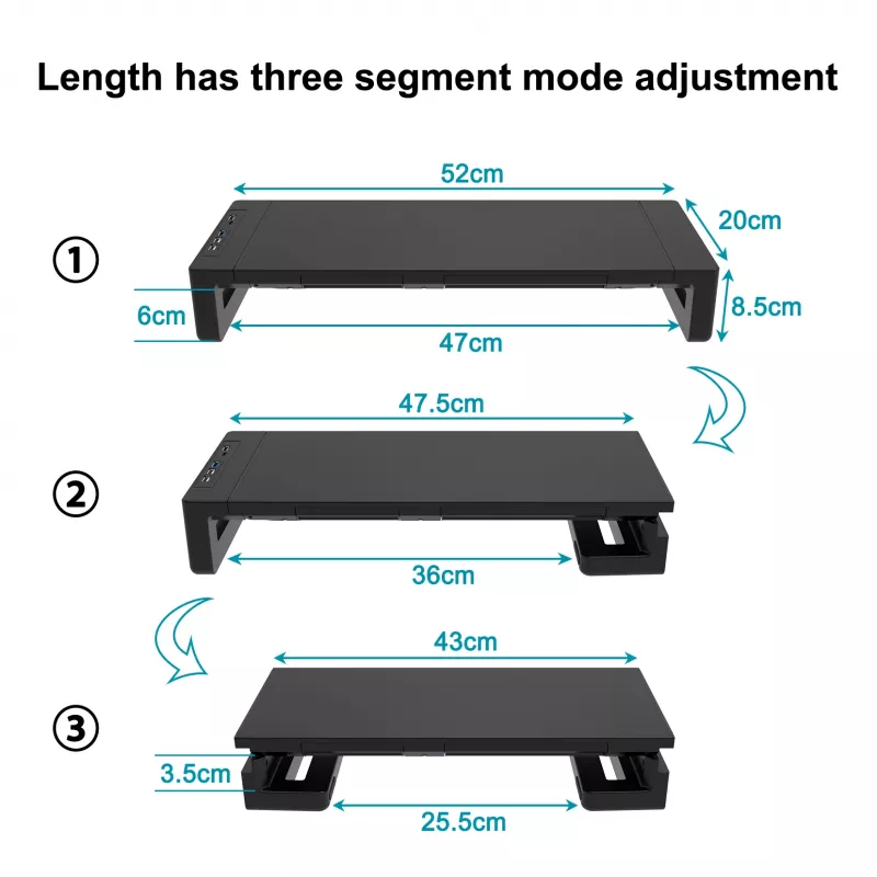 Monitora statīvs EQUIP Ergonomic Monitor Stand ar USB (USB-A x4, USB-C x1), brīvi stāvošs, 25 kg, melns
