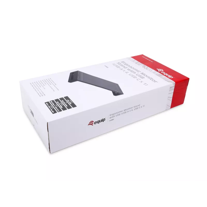 Monitora statīvs EQUIP Ergonomic Monitor Stand ar USB (USB-A x4, USB-C x1), brīvi stāvošs, 25 kg, melns