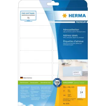Adrešu etiķetes Premium HERMA 5076 A4 99.1x38.1 mm