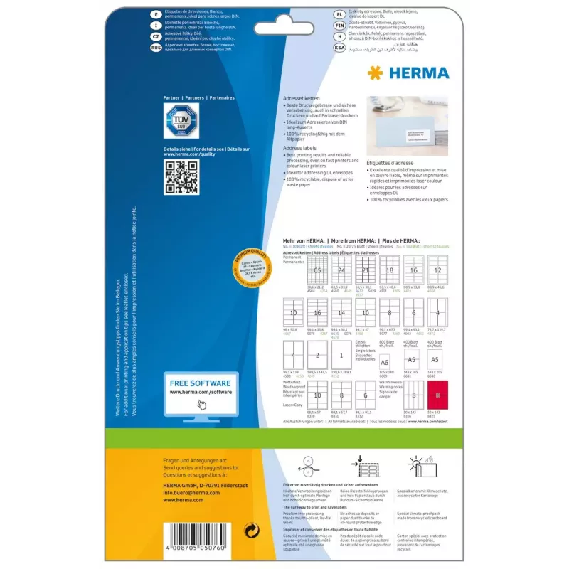 Adrešu etiķetes Premium HERMA 5076 A4 99.1x38.1 mm