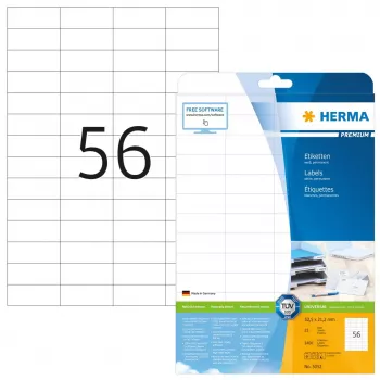 Uzlīmes HERMA Premium A4 52,5x21,2 mm balts papīrs matēts 1400 gab.