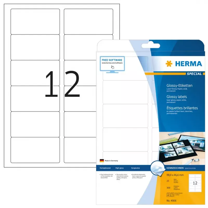 Pašlīmējošās printera etiķetes HERMA Labels A4 88,9x46,6 mm