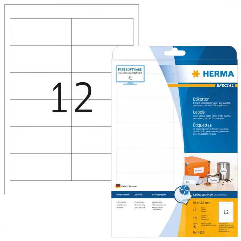 Inkjet uzlīmes HERMA A4 97x42.3 mm 300 gab.