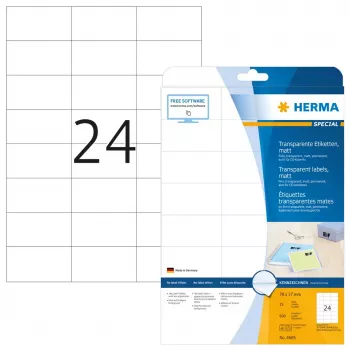 Caurspīdīgas matētas etiķetes A4 HERMA 70x37 mm 600 gab.