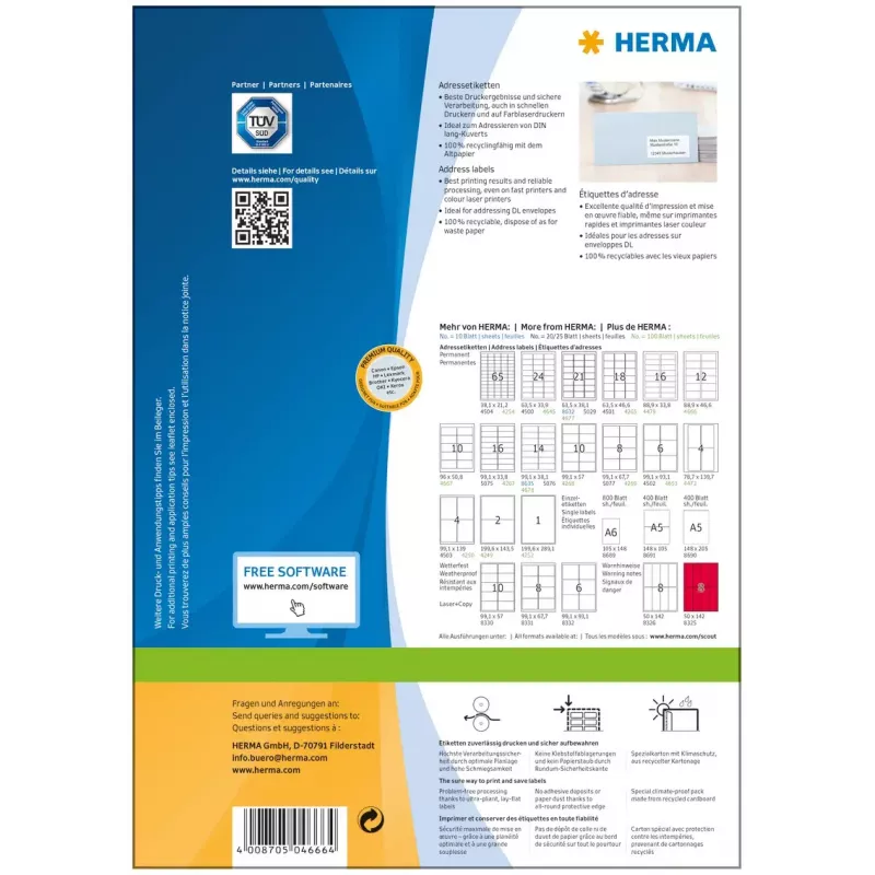 Adrešu uzlīmes Premium HERMA A4 88.9x46.6 mm 1200 gab.