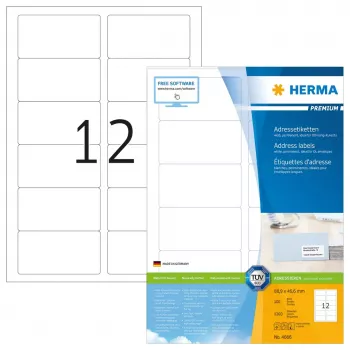Adrešu uzlīmes Premium HERMA A4 88.9x46.6 mm 1200 gab.