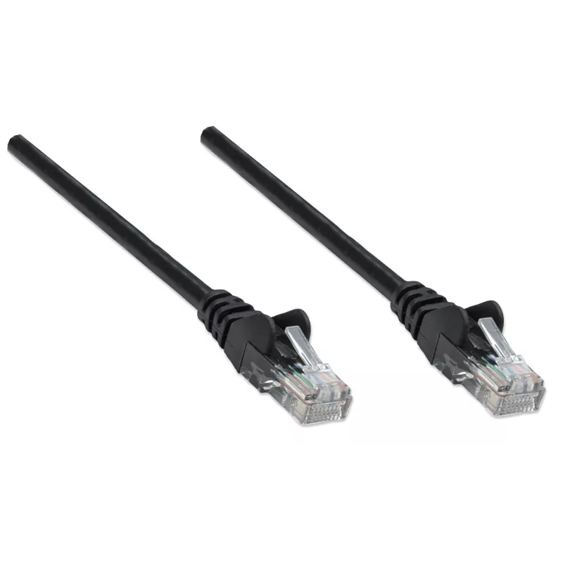 Intellinet tīkla vads, Cat5e, 0.25m, Melns, CCA, U/UTP, PVC, RJ45, zeltīti kontakti, Snagless, Booted, Mūža garantija