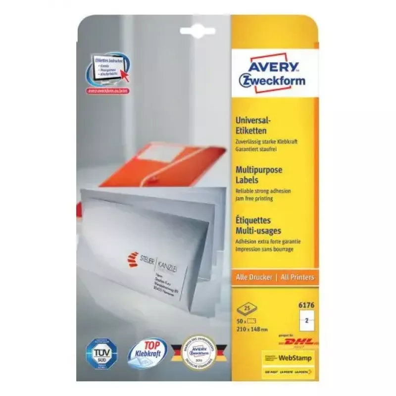 Avery Zweckform 6176 uzlīmju lapas 210 × 148 mm, 50 loksnes