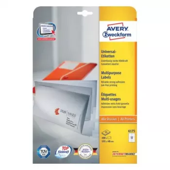 Pašlīmējošās taisnstūra etiķetes Avery Zweckform 6175 — baltas, pastāvīgas, 300 gab.