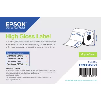 Epson High Gloss uzlīmes - grieztas ruļļos: 76mm x 127mm, 960 uzlīmes