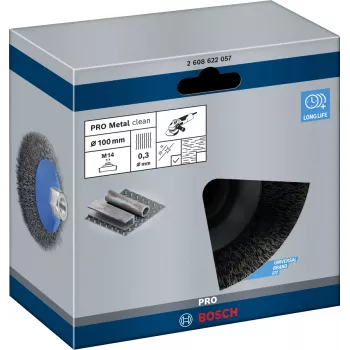 Pulēšanas birste Bosch Clean for Metal Tapered Crimped Wire, 100 mm
