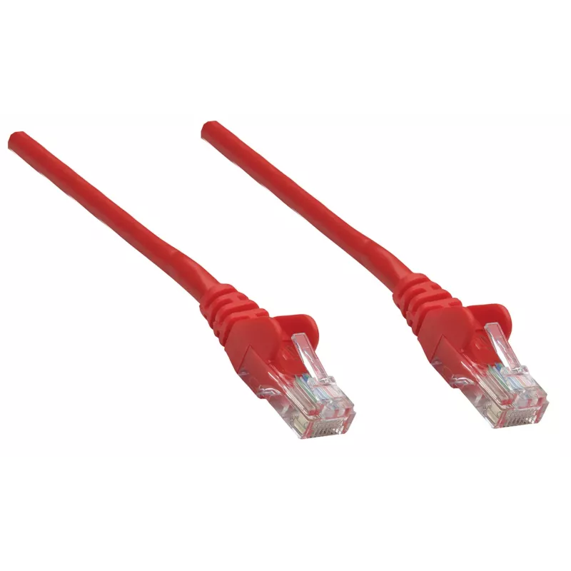 Intellinet tīkla savienojuma kabelis, Cat5e, 0,25m, Sarkans, CCA, SF/UTP, PVC, RJ45, apzeltīti kontakti, bezķēdes, ar aizsargvāciņu, mūža garantija