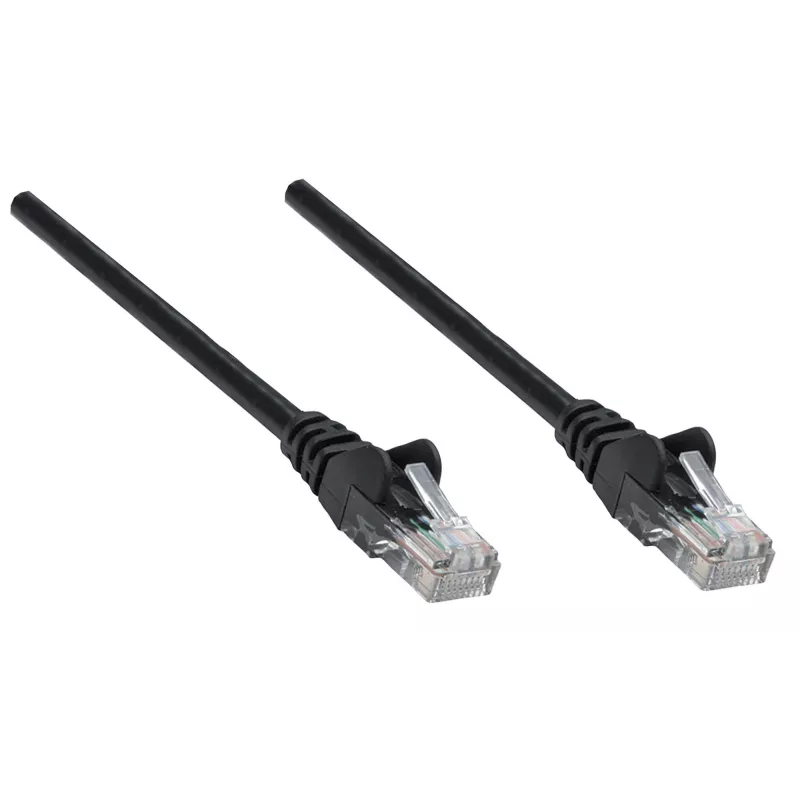 Intellinet tīkla vads, Cat5e, 1,5 m, melns, CCA, SF/UTP, PVC, RJ45, zeltīti kontakti, aizsargvāciņš, mūža garantija, polietilēna maisiņā