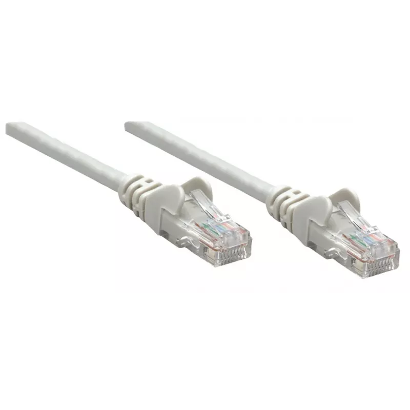 Intellinet tīkla savienotājkabelis, Cat6, 0,25m, Pelēks, CCA, U/UTP, PVC, RJ45, apzeltīti kontakti, ar aizsargvāciņu, ar sprieguma atslogotāju, mūža garantija