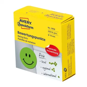 Pašlīmējošas apļa etiķetes Avery Zweckform 3858, zaļas, pastāvīga līme, 1,9 cm Ø, 250 gab.