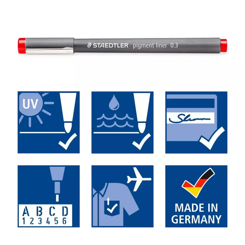 Finelineru komplekts Staedtler Pigment Liner 30803-SSB6 (zils, brūns, zaļš, oranžs, sarkans, violets)