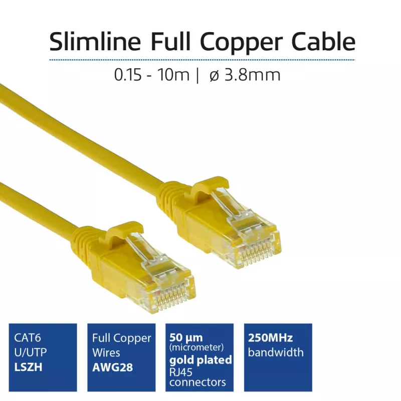 ACT Yellow 10 metru LSZH U/UTP CAT6 datacenter plāns savienojuma kabelis ar RJ45 savienotājiem un aizsargvāciņu