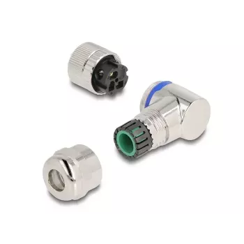 DeLOCK M12 A-kodēts 3-pin sievišķais savienotājs 90° leņķī metāla
