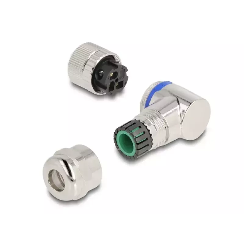 DeLOCK M12 A-kodēts 3-pin sievišķais savienotājs 90° leņķī metāla
