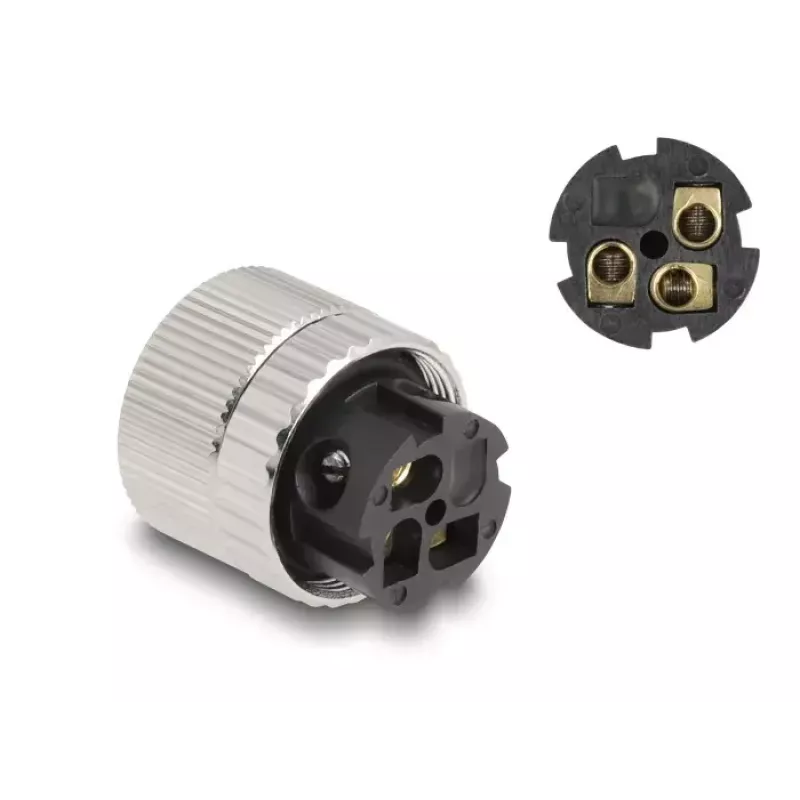 DeLOCK M12 A-kodēts 3-pin sievišķais savienotājs 90° leņķī metāla