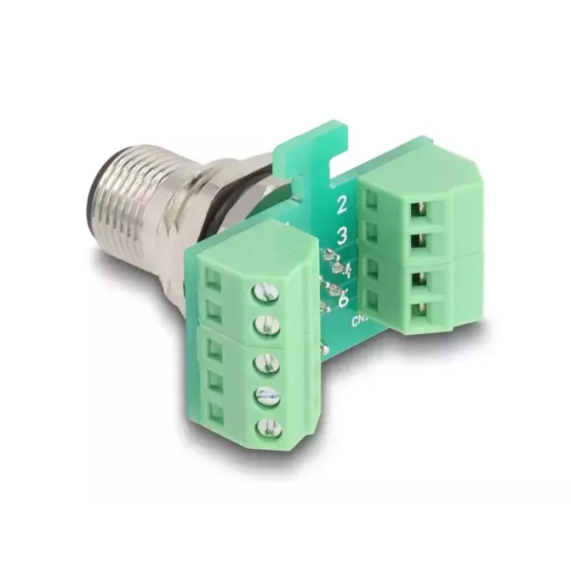 DeLOCK M12 pārejas moduļa adapteris 8 kontaktu A-kodēts vīrišķais uz 9 kontaktu spaiļu bloku