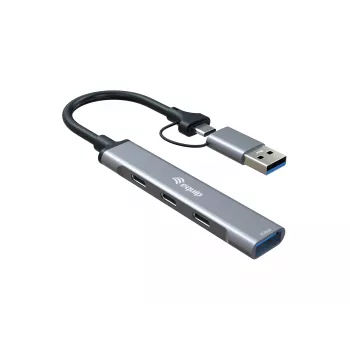 USB 3.2 Gen 1 4-Portu Hubs EQUIP — 3× USB-C + 1× USB-A, 5 Gbit/s, alumīnijs, pelēks