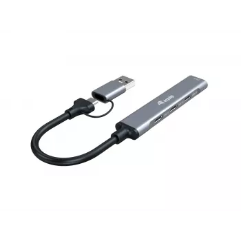 USB 3.2 Gen 1 4-Portu Hubs EQUIP — 3× USB-C + 1× USB-A, 5 Gbit/s, alumīnijs, pelēks