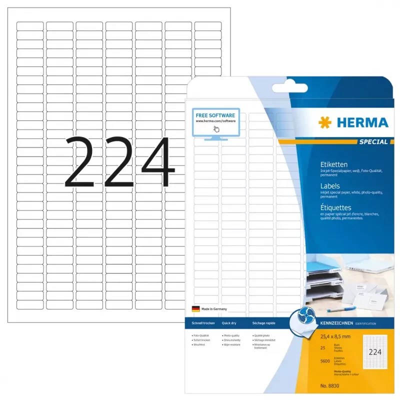 HERMA A4 tintas printera etiķetes 25,4x8,5 mm balts matēts papīrs 5600 gab.