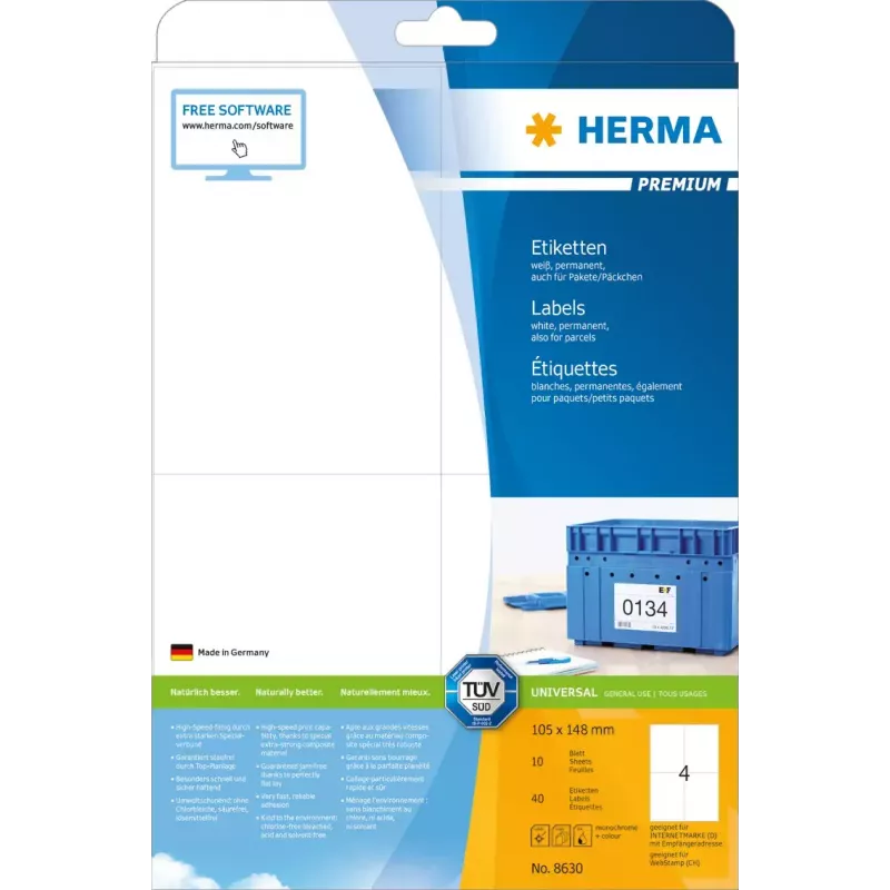 Pašlīmējošā printera etiķete HERMA 8630 A4 105x148 mm