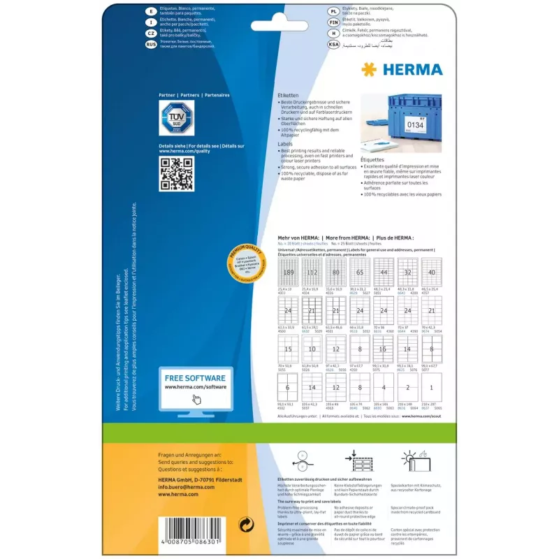 Pašlīmējošā printera etiķete HERMA 8630 A4 105x148 mm