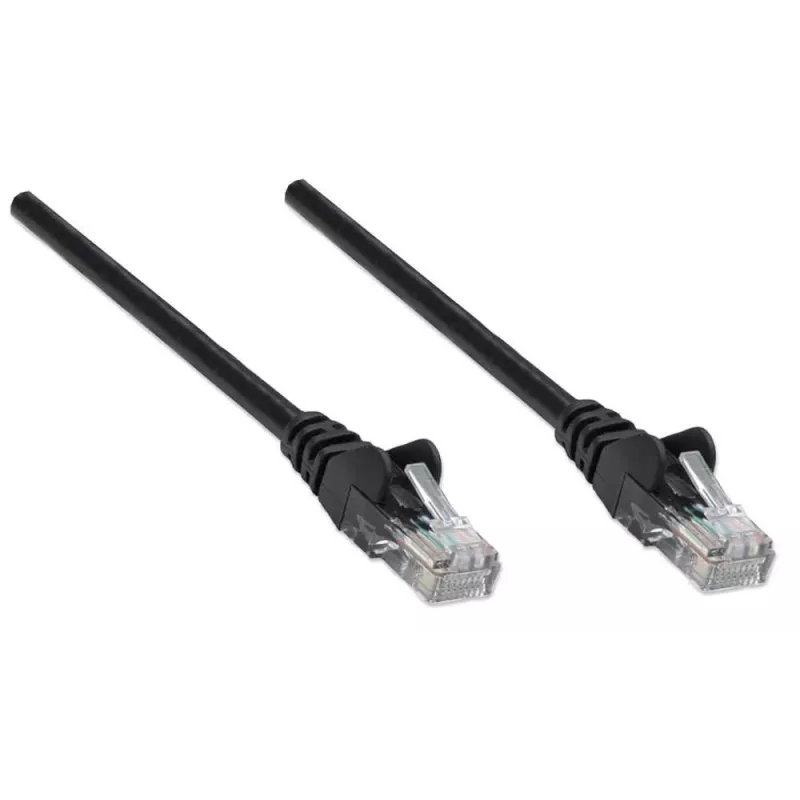 Intellinet tīkla vads, Cat5e, 0.5m, Melns, CCA, U/UTP, PVC, RJ45, Apzeltīti kontakti, Bezāķa, Ar aizsargvāciņu, Mūža garantija
