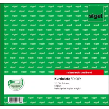 Biznesa veidlapa Sigel SD009, zaļa, 2/3 A4, 50 loksnes
