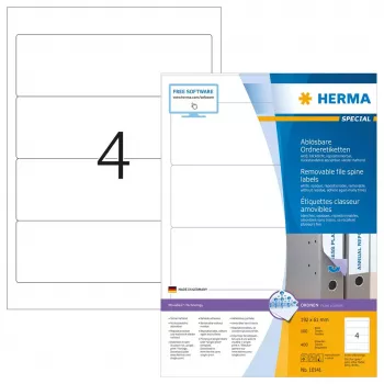 Noņemamas failu etiķetes HERMA 10141 A4 192x61 mm balta