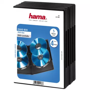 Hama DVD Quad Box, melna, 5 iepakojumā, 4 diskiem