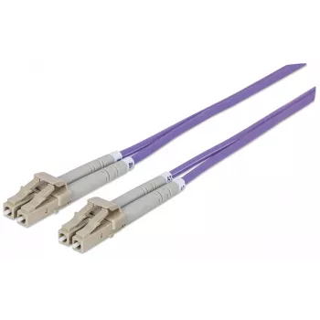 Intellinet optiskās šķiedras savienojuma kabelis, OM4, LC/LC, 5m, violets, duplekss, daudzmodu, 50/125 µm, LSZH, mūža garantija