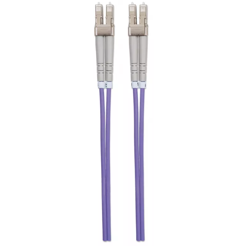 Intellinet optiskās šķiedras savienojuma kabelis, OM4, LC/LC, 5m, violets, duplekss, daudzmodu, 50/125 µm, LSZH, mūža garantija