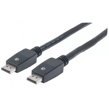 Manhattan DisplayPort 1.1 kabelis, 4K@60Hz, 10m, vīriešu-vīriešu, ar fiksatoriem, pilnībā ekranēts, melns, mūža garantija