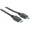 Manhattan DisplayPort 1.1 kabelis, 4K@60Hz, 10m, vīriešu-vīriešu, ar fiksatoriem, pilnībā ekranēts, melns, mūža garantija