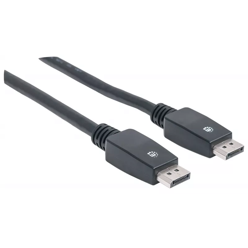 Manhattan DisplayPort 1.1 kabelis, 4K@60Hz, 10m, vīriešu-vīriešu, ar fiksatoriem, pilnībā ekranēts, melns, mūža garantija