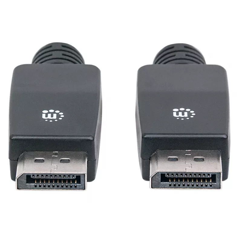 Manhattan DisplayPort 1.1 kabelis, 4K@60Hz, 10m, vīriešu-vīriešu, ar fiksatoriem, pilnībā ekranēts, melns, mūža garantija