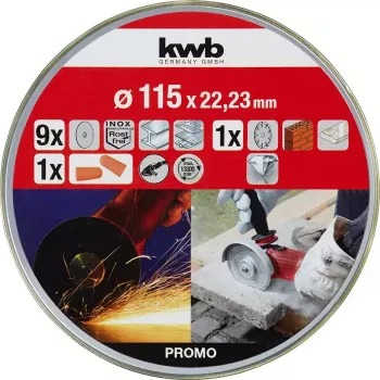 Griešanas disku komplekts kwb Thin+Diamond, plakanie centri, ķieģelim, marmoram, tēraudam, akmenim (10 gab.)