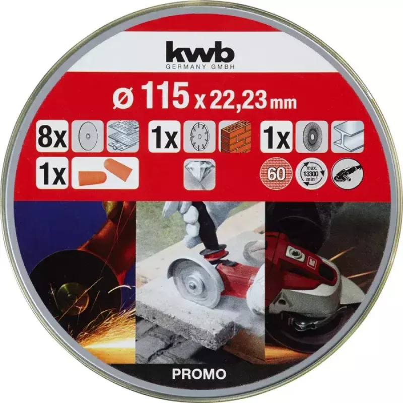 Griešanas disku komplekts KWB 712041 Starter Set 10 gab. plakana centra ķieģelim, marmoram, tēraudam