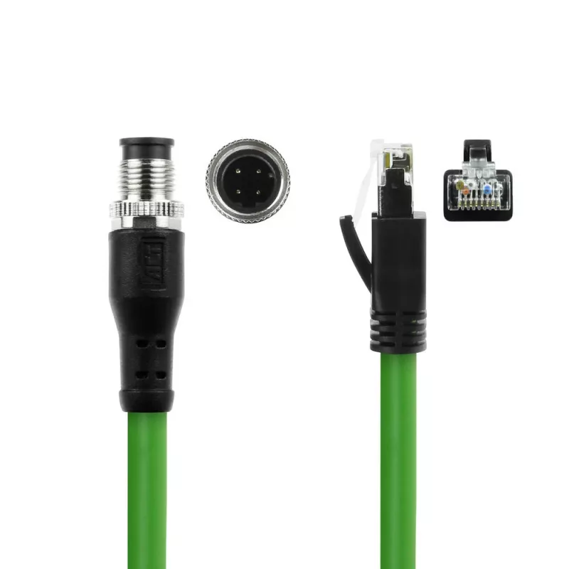 ACT Industrial sensora kabelis 3.00 m, M12D 4-pin tēviņš taisnleņķa uz RJ45 tēviņš, Superflex Xtreme TPE, ekranēts