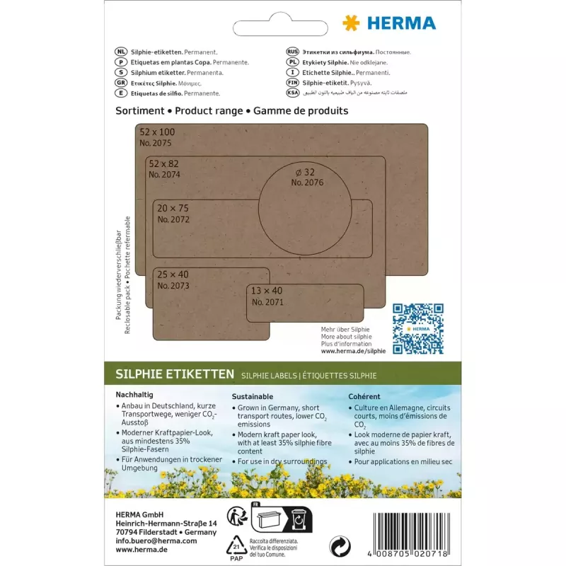 HERMA 2071 pašlīmējošā etiķete Noapaļots taisnstūris Pastāvīga līme Brūna 12x40mm 672 gab.