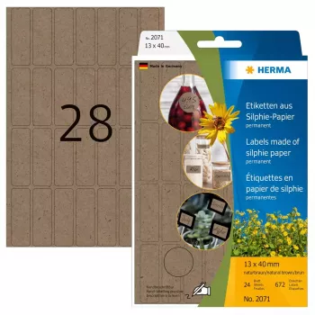 HERMA 2071 pašlīmējošā etiķete Noapaļots taisnstūris Pastāvīga līme Brūna 12x40mm 672 gab.