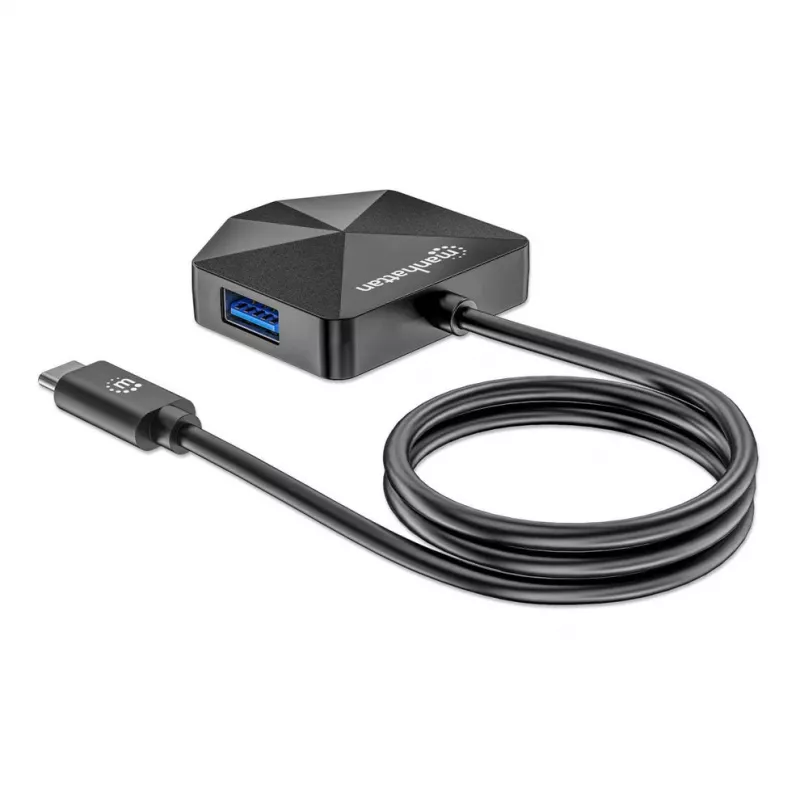 Manhattan USB-C & USB-A kombinētais centrmezgls, 4 porti (2x USB-A, 2x USB-C), 5 Gbps, leņķveida forma, barošana caur USB