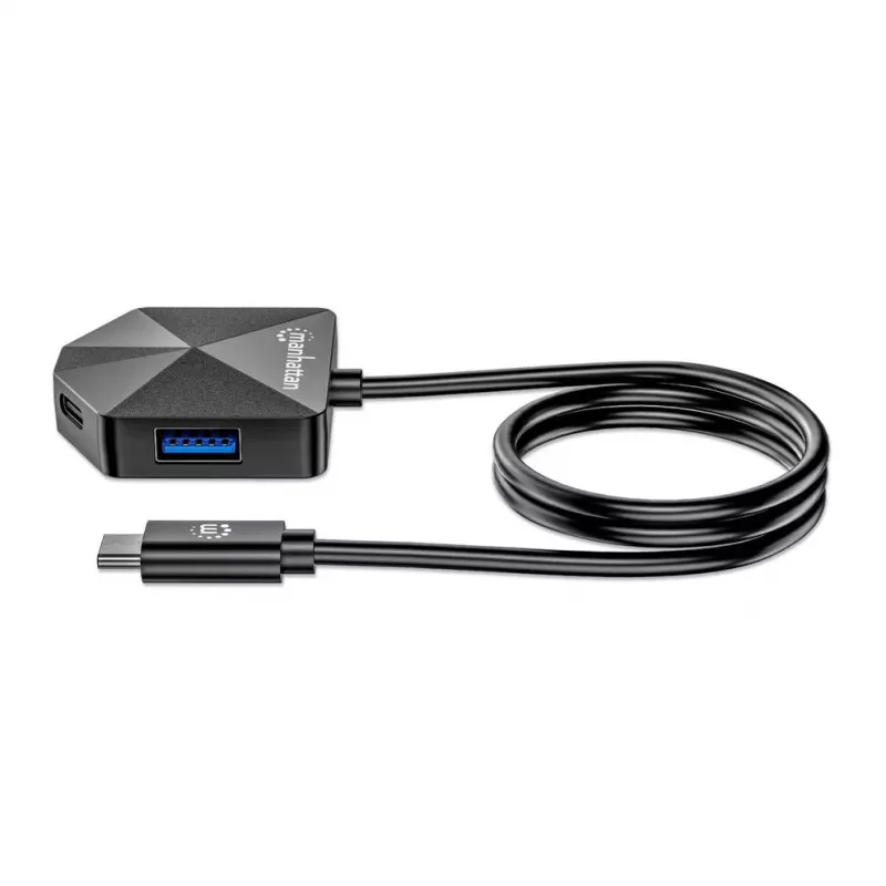 Manhattan USB-C & USB-A kombinētais centrmezgls, 4 porti (2x USB-A, 2x USB-C), 5 Gbps, leņķveida forma, barošana caur USB