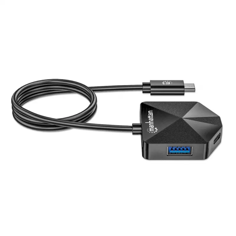 Manhattan USB-C & USB-A kombinētais centrmezgls, 4 porti (2x USB-A, 2x USB-C), 5 Gbps, leņķveida forma, barošana caur USB